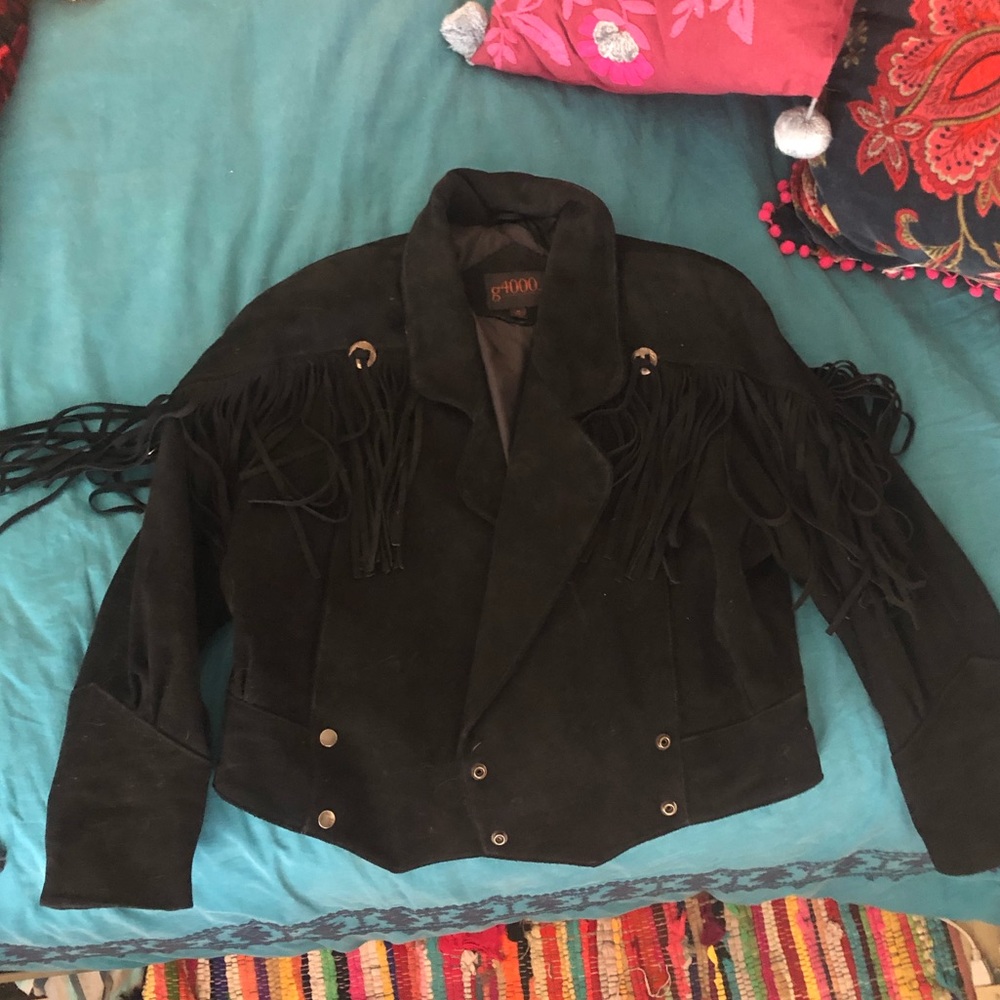 G4000 leather suede vintage fringe jacket 80s